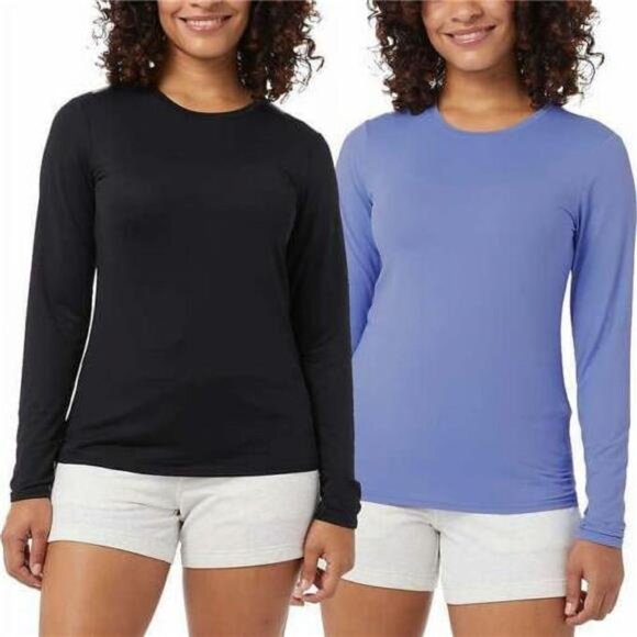 32 Degrees Tops - 32 Degrees Women's Air Mesh UPF 40 T-Shirts 2 Pack (Black/Purple/Blue X-Large)